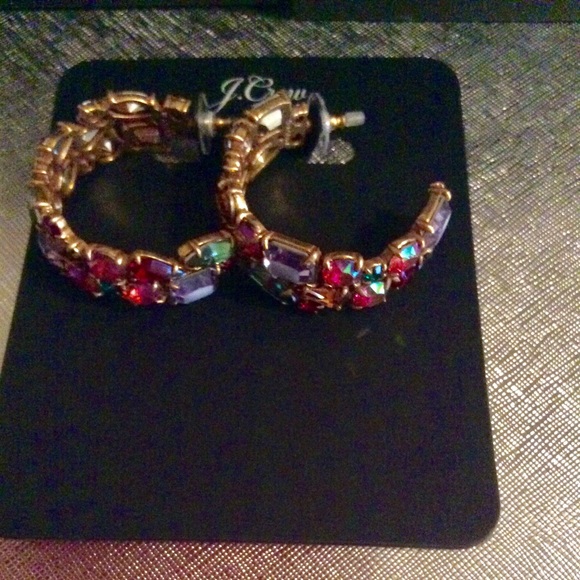 HP⭐️JCREW Crystal Cluster Hoop Earrings NWT Multi - Picture 2 of 5